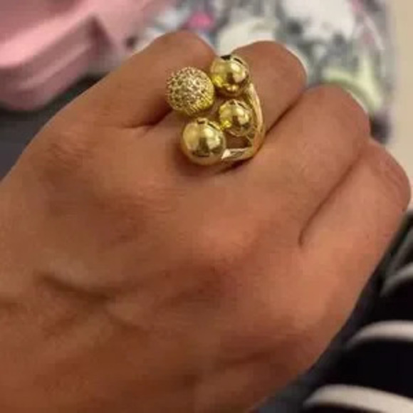 Sculpted Gold Sphere Ring with Crystal Centerpiece Gift Minimalist